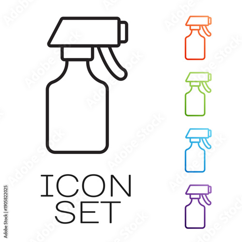 Black line Water spray bottle icon isolated on white background. Sprinkler for ironing. Set icons colorful. Vector