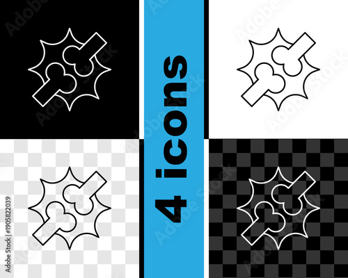 Set line Joint pain, knee pain icon isolated on black and white, transparent background. Orthopedic medical. Disease of the joints and bones, arthritis. Vector