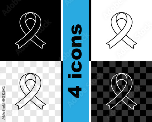 Set line Awareness ribbon icon isolated on black and white, transparent background. Public awareness to disability, medical conditions and health. Vector