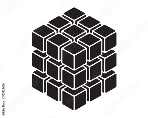 Abstract cube made of smaller cubes forming illusion of depth and dimension isolated on transparent background vector