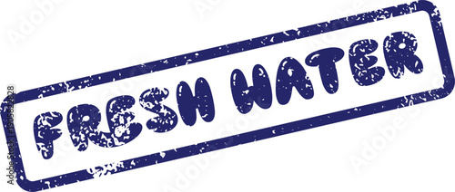 Fresh Water rectangular blue rubber stamp mark with grungy textured ink impression
