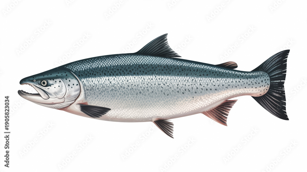 Fototapeta premium A large, sleek, and powerful atlantic salmon swimming in clear water