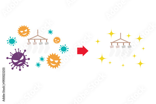 花粉が付着した靴下と洗濯後の清潔な靴下｜ビフォーアフターで見る洗濯効果のイラストセット