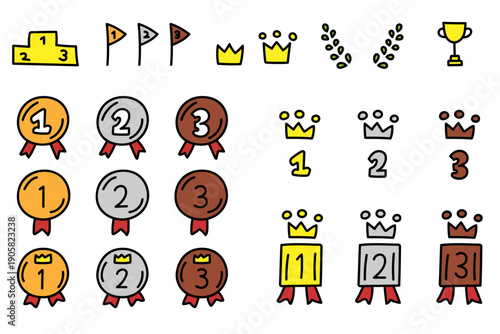 手描き風の可愛い王冠やメダルのランキング素材