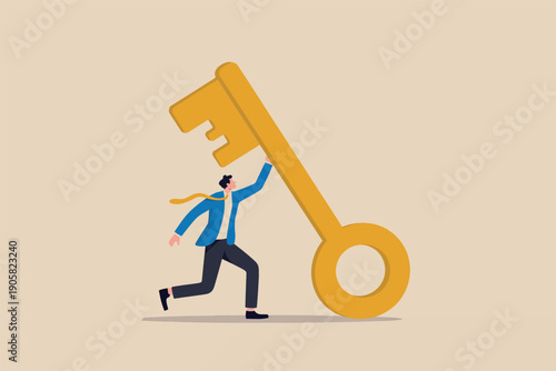 A person reaching for the golden opportunity key symbolizing success and achievement.