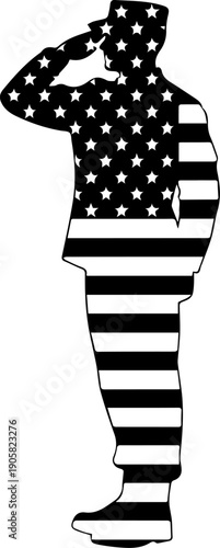 Patriotic soldier saluting with American flag design on uniform