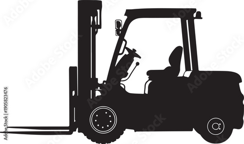 Forklift truck silhouette isolated on transparent background for industrial use and logistics services