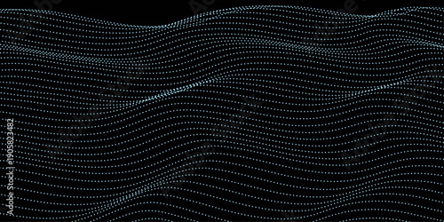 Flowing dot particles wave pattern in blue green gradient colors. Cyber data particles. Modern technology background. A Calming Visualization Of Data In Motion. Big data stream. neon light colours