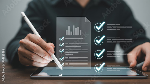 Person using stylus on tablet to complete a digital checklist document