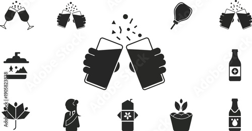 Cheering hands holding beer glasses with confetti