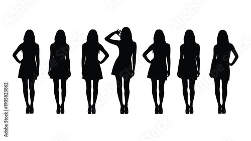 Silhouettes of women in various poses showcasing diversity and individuality Vector