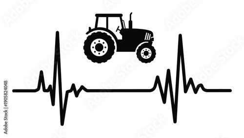 Agricultural machinery depicted as a heart rate monitor for farm equipment health Vector