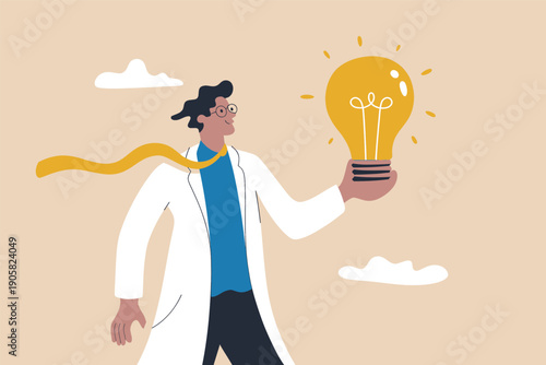 Scientist holding a glowing light bulb symbolizing innovation and discovery