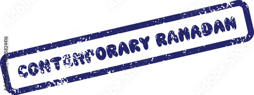 This official blue grungy rubber stamp prominently features the words Contemporary Ramadan