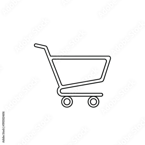A minimalist line drawing of a shopping cart with two wheels and a handle