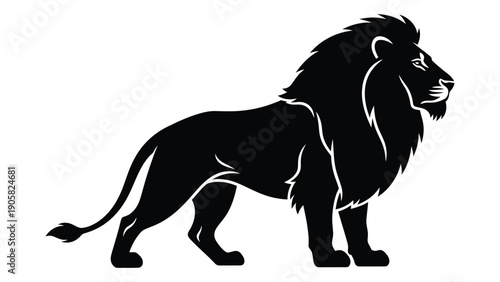 Majestic black silhouette of a lion standing in a regal pose. Vector