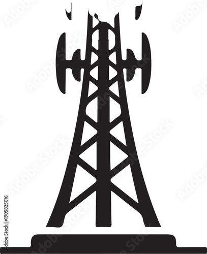 Black silhouette of a telecommunications tower with antennas cell tower radio tower broadcast tower