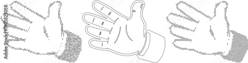 Illustration of three hands in various positions with white background