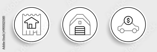 Set line Car rental, House and Garage icon. Vector