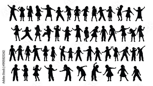 A diverse group of people depicted in various poses and activities. Vector