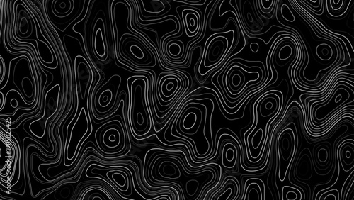 White topographic contour line on black background. Vector abstract topographic map concept with space for your copy. Wavy banners