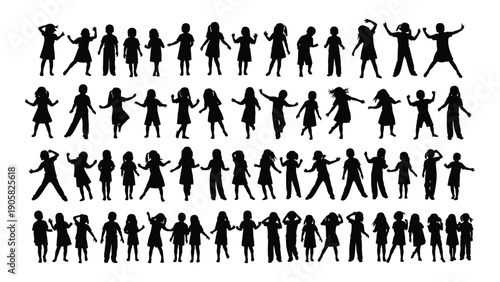 A diverse collection of people icons in various poses and activities Vector