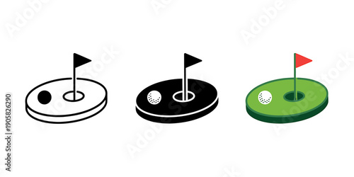 Golf hole with flag and ball in different colors and designs  golfing concept