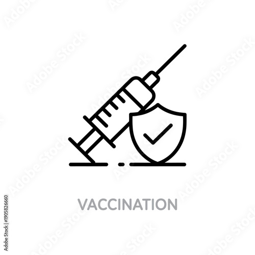 Vaccination concept with syringe and shield icon on white background
