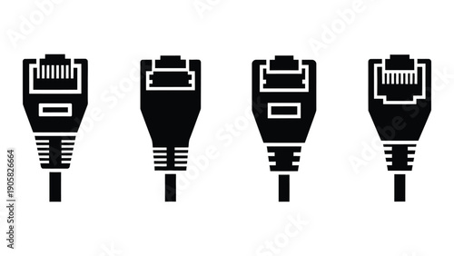 Four different types of ethernet cables shown in a row Vector