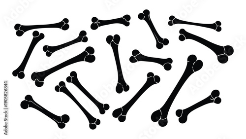 A collection of bone-shaped dog treats scattered on a white background. Vector