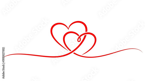 Intertwined red hearts on white background symbolizing love and affection