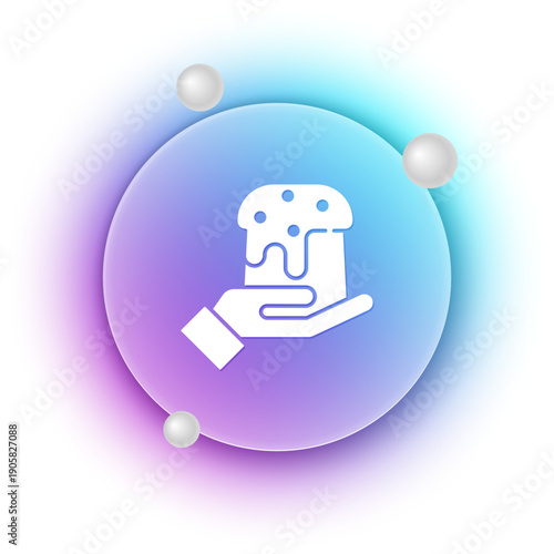 White Human hand and easter cake icon isolated on white background. Happy Easter. Blue and purple gradient circle background. Vector