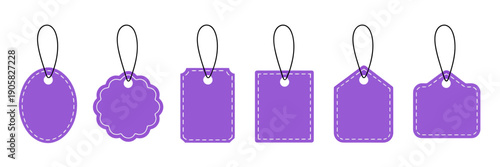 Purple blank tags with strings for labeling and identification purposes