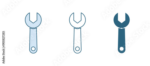 Blue Wrench spanner icon isolated on white background. Vector