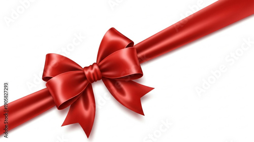 Red satin ribbon with bow on white background for gift wrapping and decoration