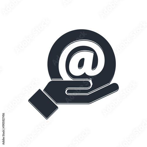 Black Mail and e-mail in hand icon isolated on white background. Envelope symbol e-mail. Email message sign. Vector