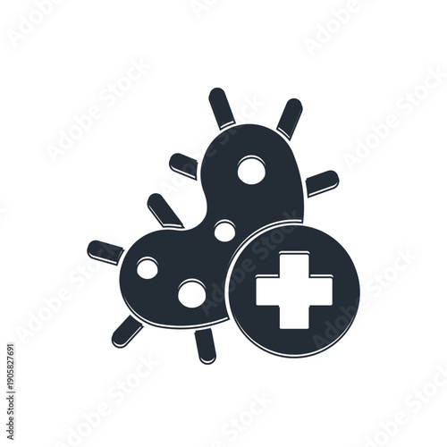 Black Positive virus icon isolated on white background. Corona virus 2019-nCoV. Bacteria and germs, cell cancer, microbe, fungi. Vector