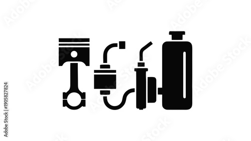 Vector illustration of essential car engine parts and mechanical components on transparent background
