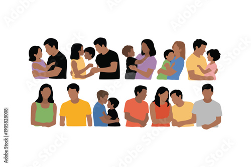 Diverse families sharing tender moments of love and connection