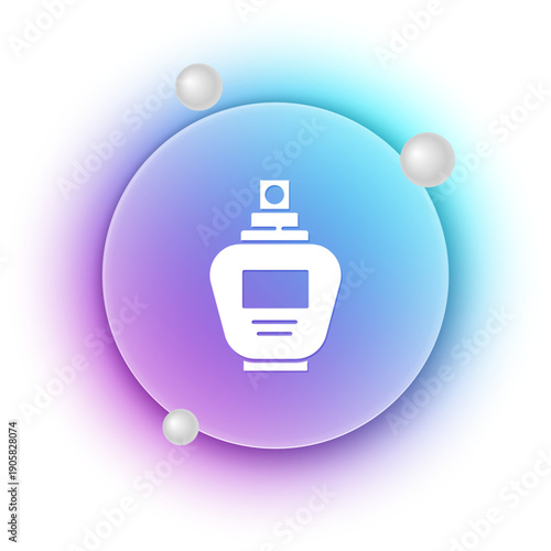 White Perfume icon isolated on white background. Blue and purple gradient circle background. Vector