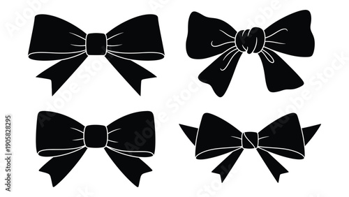 Four different types of black bows displayed in a square formation. Vector