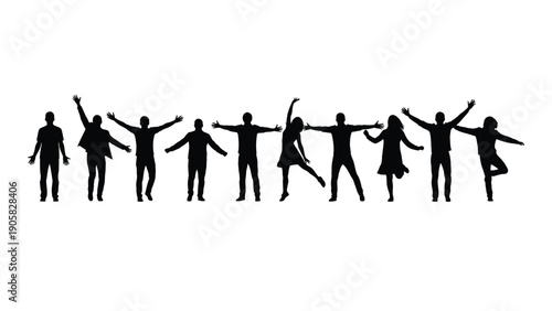 A diverse group of people joyfully dancing together in silhouette Vector