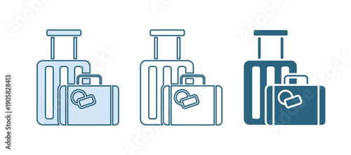 Blue Suitcase for travel icon isolated on white background. Traveling baggage sign. Travel luggage icon. Vector