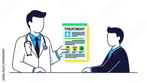 Medical Consultation: A dedicated doctor engages in a thorough consultation with a patient, reviewing the treatment plan, fostering trust, and ensuring clarity.