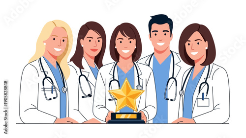Medical Team and Award: A dedicated group of medical professionals stands united, holding an award, a symbol of their collective excellence and unwavering commitment to care.