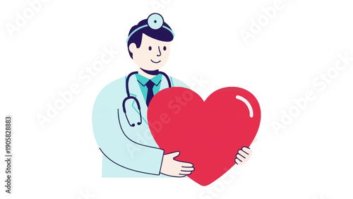 Healthcare Advocate: A caring doctor cradles a vibrant red heart, symbolizing healthcare, compassion and wellbeing. Illustrating the essence of patient care, empathy, and health.