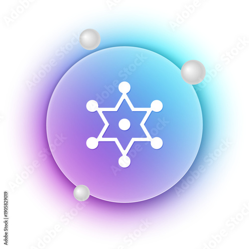White Hexagram sheriff icon isolated on white background. Police badge icon. Blue and purple gradient circle background. Vector