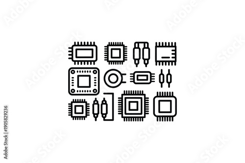 Microchip icon set for electronic design and technology applications