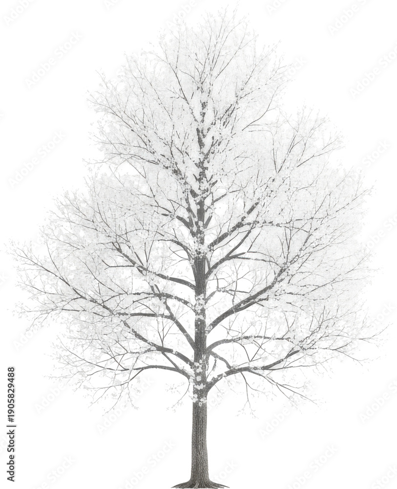 Fototapeta premium Detailed grayscale tree silhouette with branching structure on transparent background