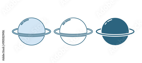 Blue Planet Saturn with planetary ring system icon isolated on white background. Vector